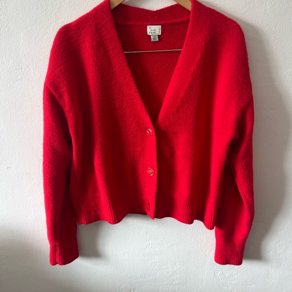 a new day Red Cardigan with Long Sleeves and V-Neck